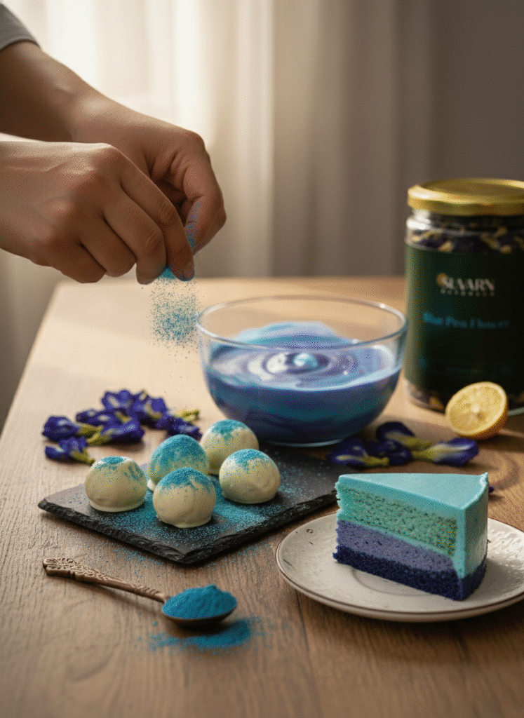 make life colorful with suvarn naturals Blue pea herbal products.