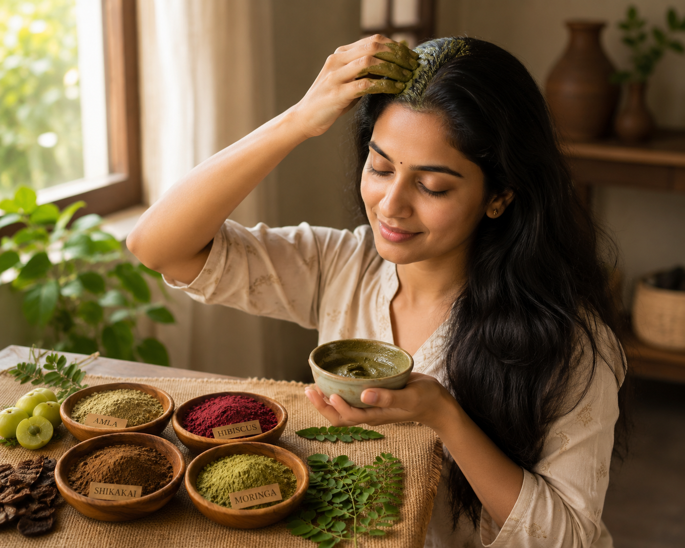 Amla hibiscus shikakai moringa powder for summer hair problems natural remedies