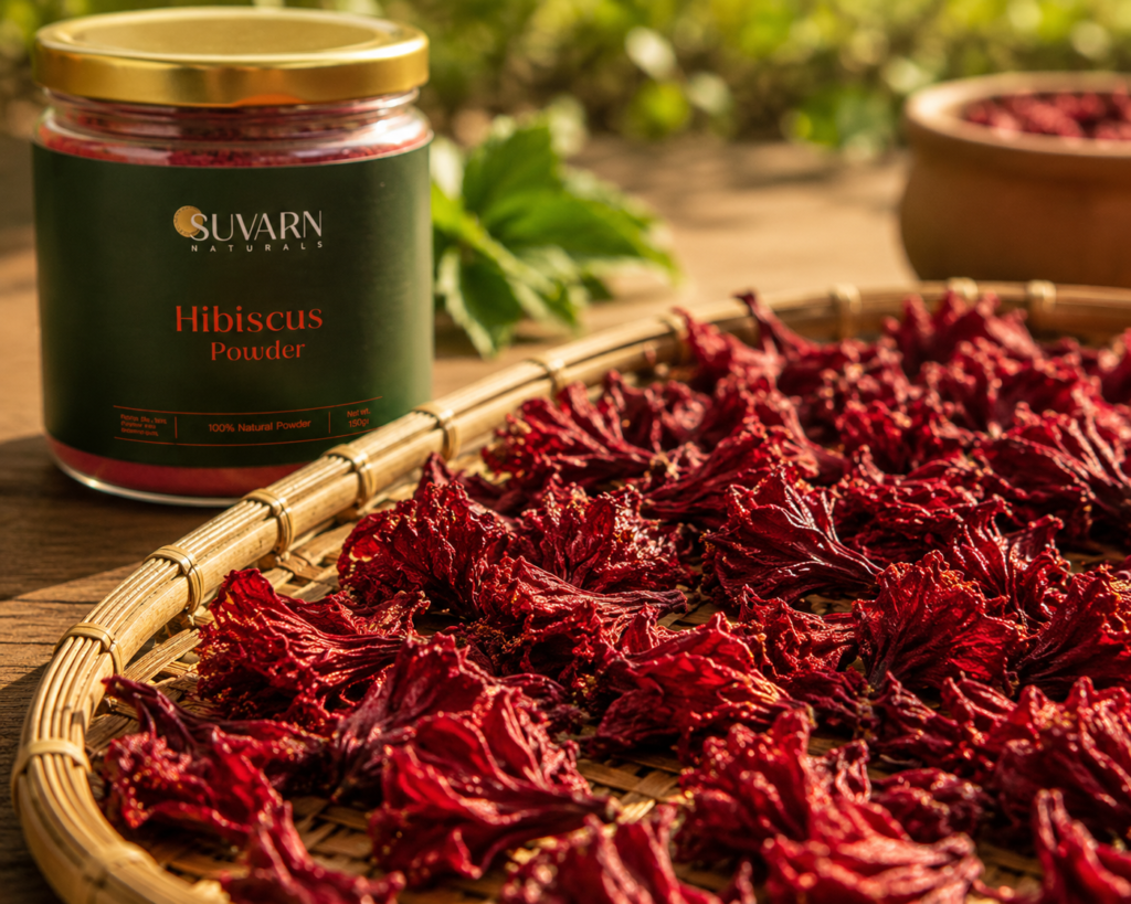 Hibiscus powder for hair growth natural summer remedy Suvarn Naturals
