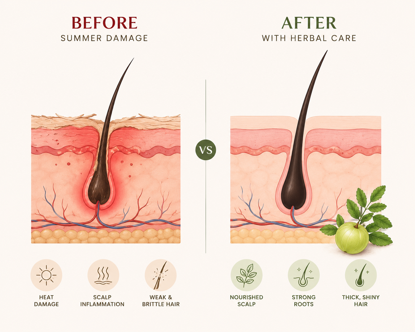 Scalp health improvement with ayurvedic summer hair care remedies diagram