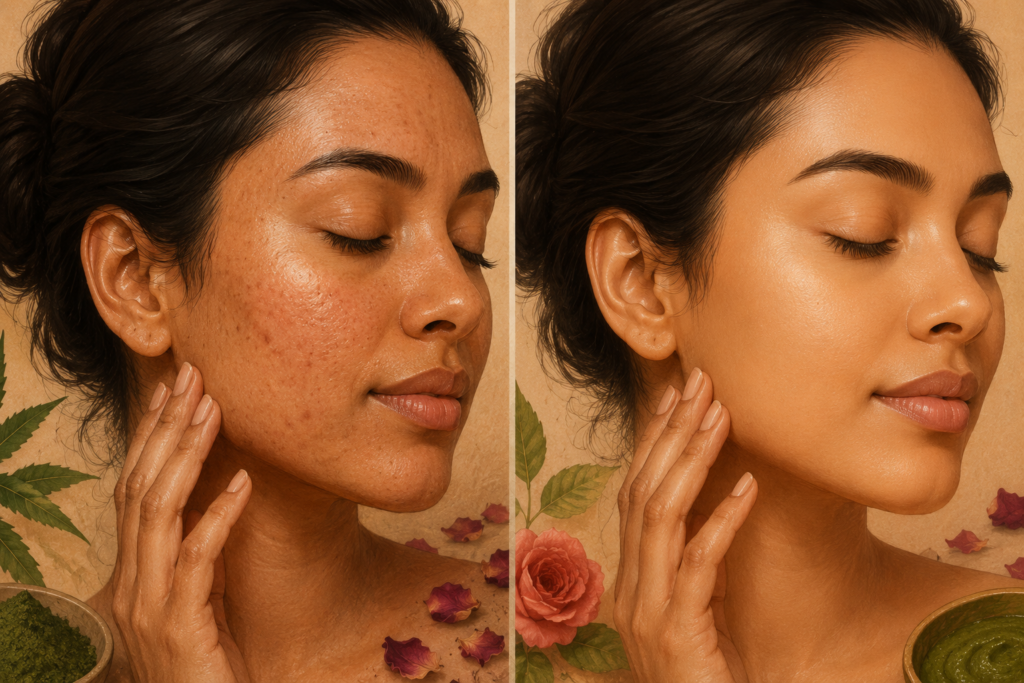 Natural remedies for acne-prone skin before and after — herbal mask results