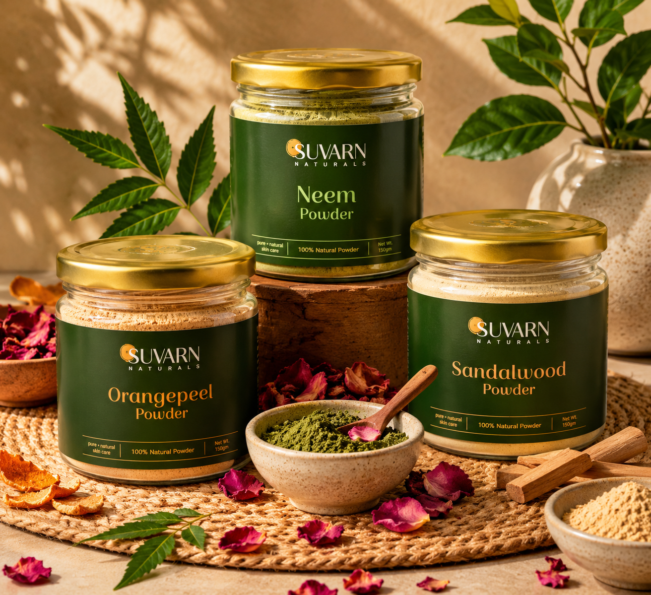 Suvarn Naturals neem powder orange peel powder sandalwood powder for acne-prone skin