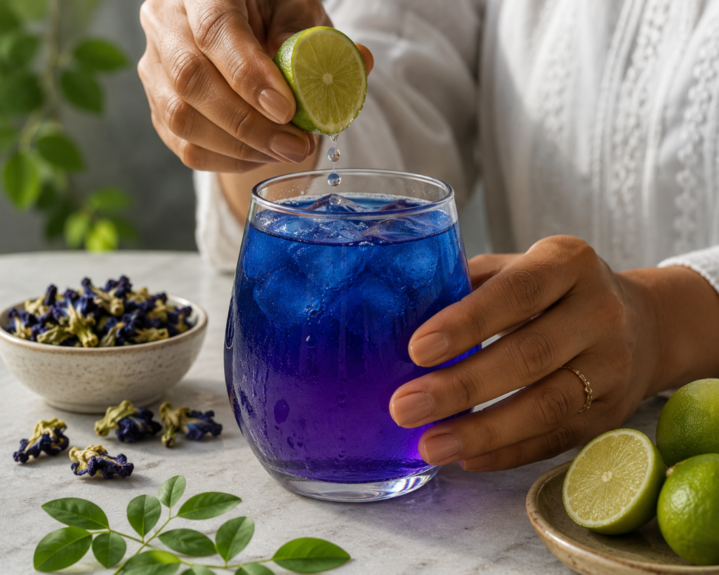blue pea flower detox water colour change lemon summer recipe