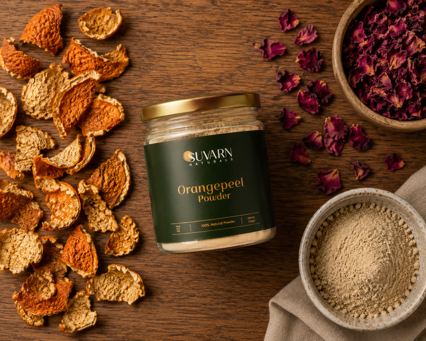 Suvarn Naturals Orange Peel Powder for tan removal — natural herbal face pack ingredients