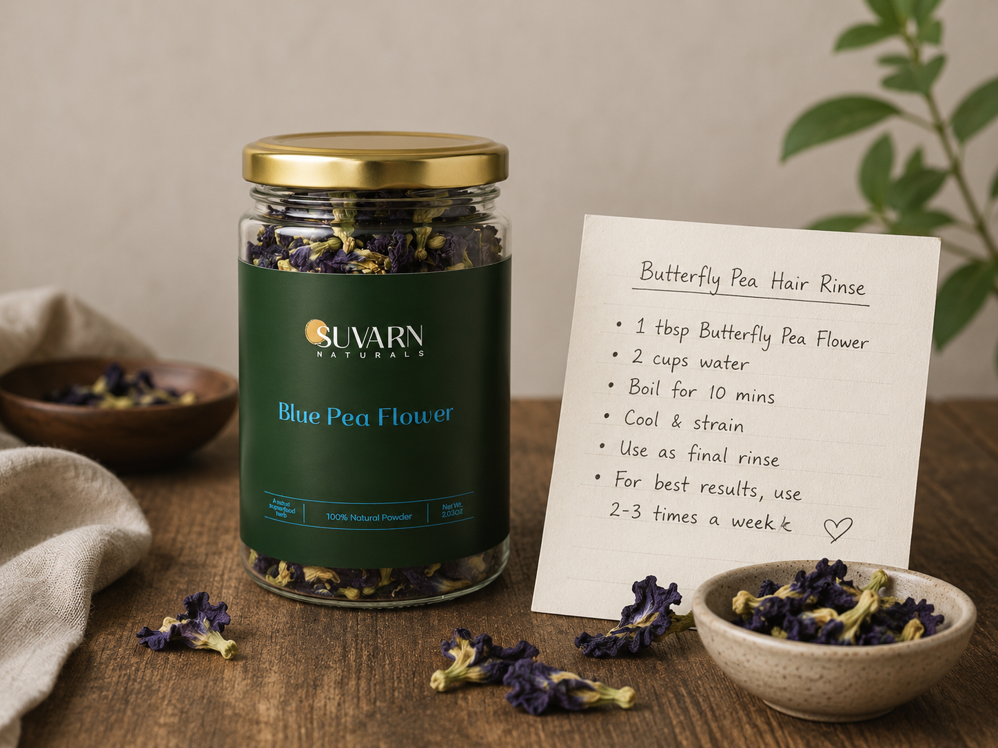 Suvarn Naturals butterfly pea flower powder herbal hair care product