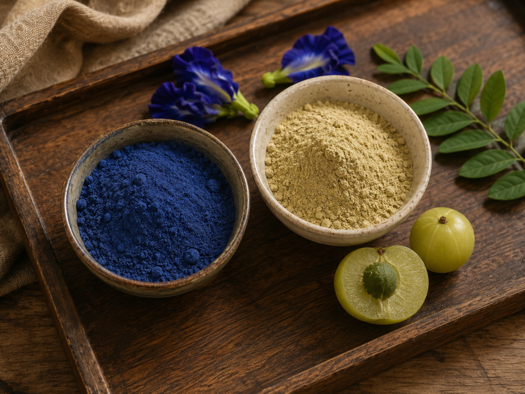 butterfly pea flower and amla powder hair mask ingredients