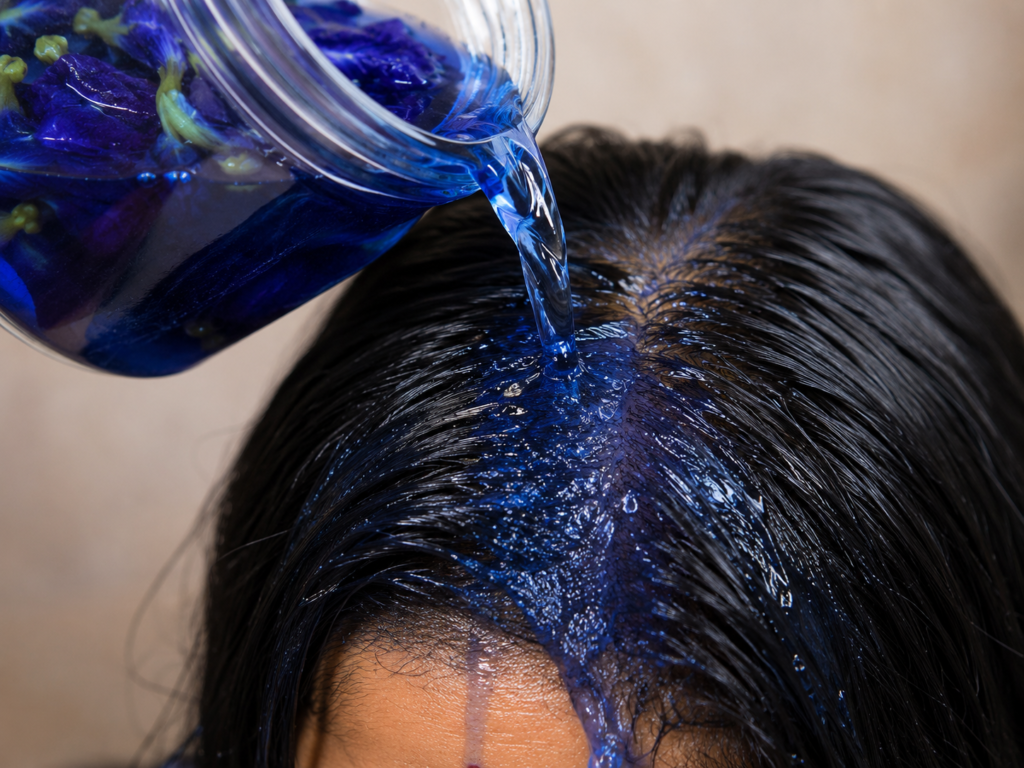 butterfly pea flower hair rinse for hair growth step by step