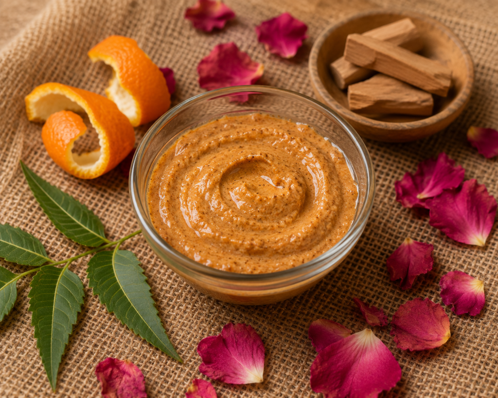 orange peel sandalwood neem rose brightening face pack recipe