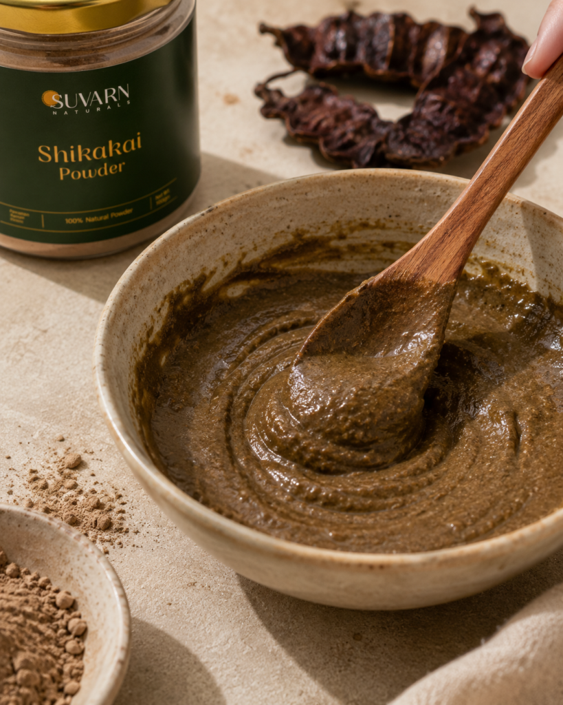 Shikakai powder paste for monsoon scalp cleansing