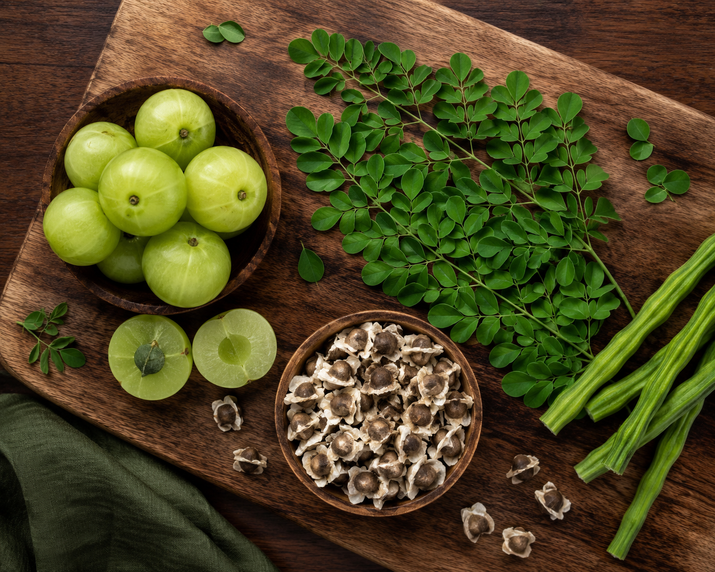 foods that help reduce seasonal hair fall — amla and moringa
